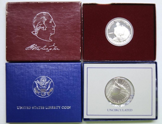 U.S. Mint 1982 George Washington 90% Silver Commemorative Proof Half Dollar and 1986 90% Silver