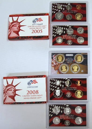 U.S. Mint 2005, 2008 Silver Proof Sets
