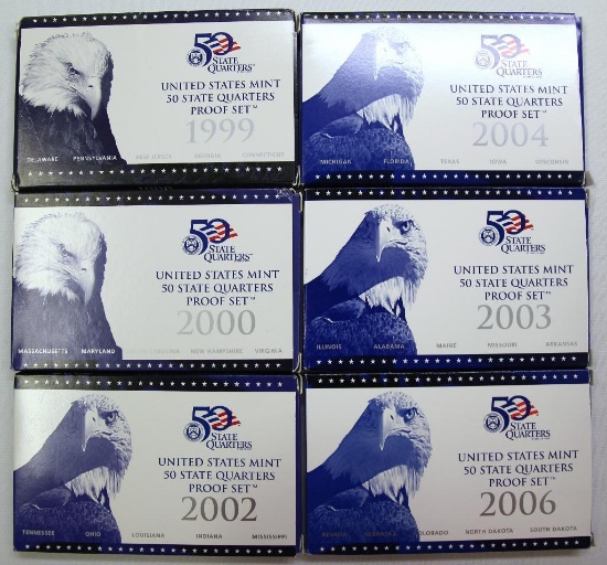 U.S. Mint 1999, 2000, 2002, 2003, 2004, 2006 State Quarters Proof Sets
