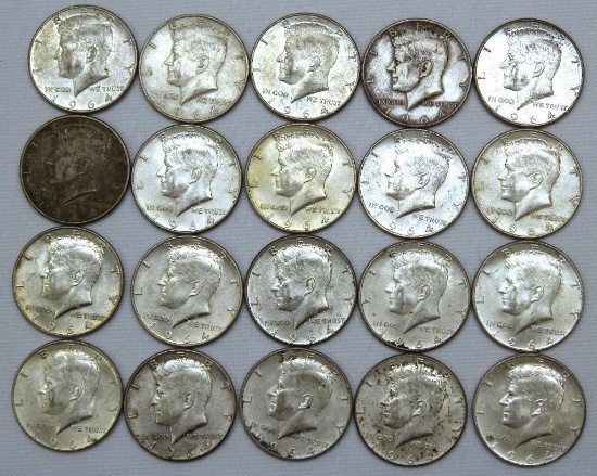 (20) 1964 90% Silver Kennedy Half Dollars