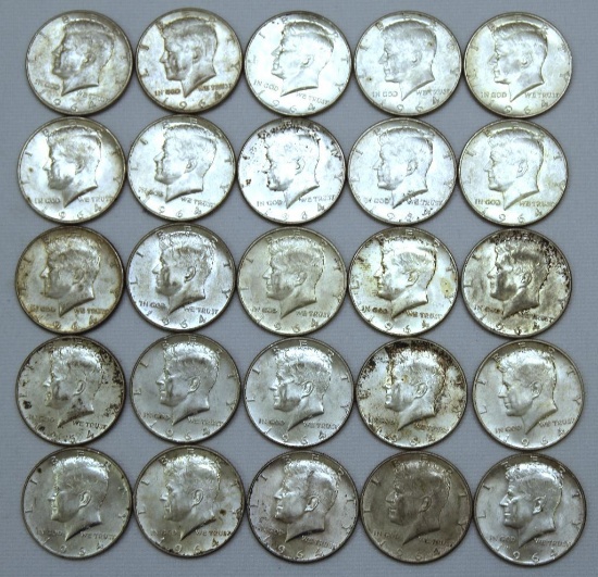 (25) 1964 90% Silver Kennedy Half Dollars
