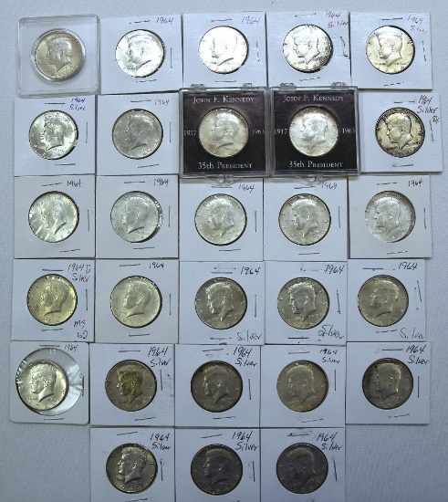 (28) 1964 90% Silver Kennedy Half Dollars