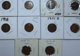 1909,1909VDB,(2)1910,1916,1917,1917D,1918,1918D,1918S Wheat Cents