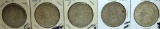 (5) 1921D Morgan Dollars