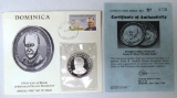1982 Dominica First Day Issue Envelope w/Franklin D Roosevelt 1 oz. .999 Silver Double Eagle Coin
