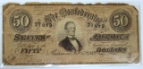 Confederate States of America Richmond 1864 $50 Note, Rough Edges and Corners