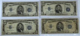 (2) 1934C and (2) 1934A $5 Blue Seal Silver Certificates
