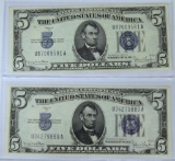 (2) 1934D $5 Blue Seal Silver Certificates