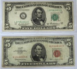 1950B $5 Note and 1963 $5 Red Seal Note