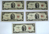 (5) 1953 Series $2 Red Seal Notes