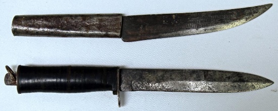 Unusual Hand Forged Knife w/Steel Handle and Other Knife Marked Japan