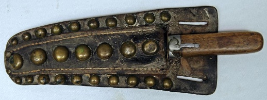 Old Trade Knife w/Leather Sheath and Brass Spots, 6" Blade, 10 3/8" Overall