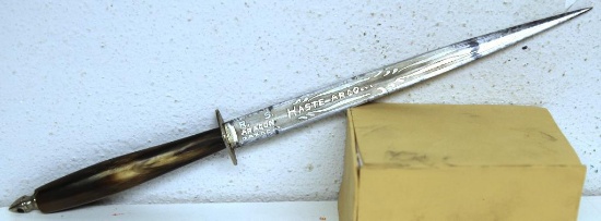 Mexican Horn Handled Dagger Marked "R.S.Aragon, Oaxaca, Haste Arco..." on one Side and "Cielito