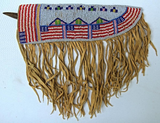 Late 19th Century or Early 20th Century Native American Indian Beaded Knife Sheath w/Knife