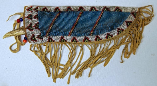 Late 19th Century Native American Indian Beaded Knife Sheath and Trade Knife