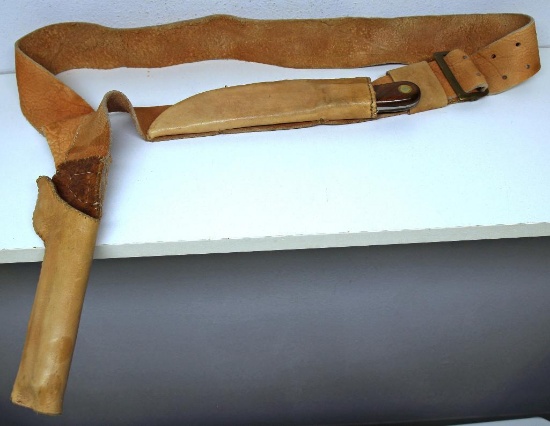 Hand Crafted Bowie Knife w/Leather Sheath, Holster and Belt, 6 1/2" Blade, 11 1/2" Overall