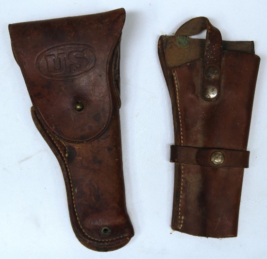 U.S. Marked Leather Holster Marked "Harphan Bros." on Back and other Unmarked Leather Holster