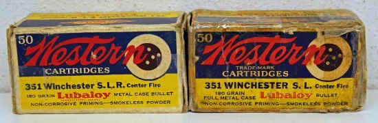 (2) Full Vintage Boxes Western .351 Winchester Self Loading Cartridges, Damage and Tape on Boxes