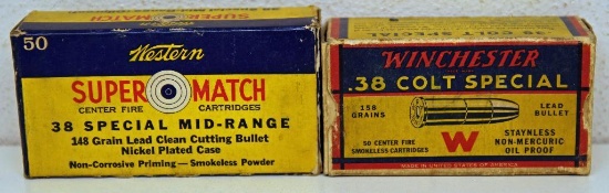 Partial Vintage Box of (48) Western Super Match .38 Special Mid-Range 148 gr. Cartridges and Partial