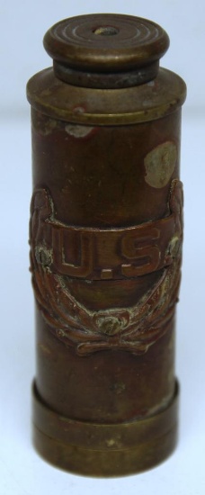 Small Brass Military Telescope Marked U.S., Small Chipping on Front Lens, Has Lens Cap, 6" Fully
