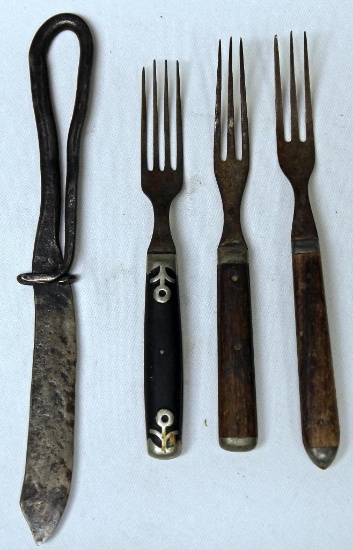 (3) Civil War Era Forks and Hand Forged Knife