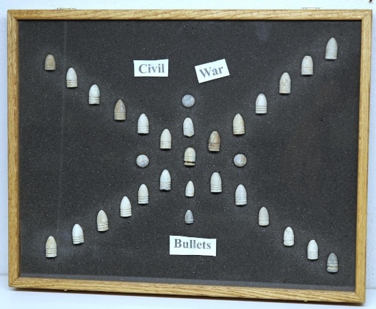 Oak Showcase w/Civil War Bullet Display