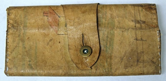 Civil War Era Leather Billfold Decorated w/Art by the Owner, G.C. Lyman Dated 1857. Also American