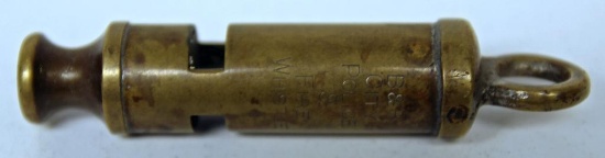 Old Brass Police Whistle Stamped "B&R City Police & Fire Whistle"