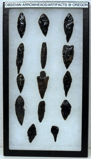 11 1/2" x 8" Frame Obsidian Arrowheads and Artifacts from Oregon