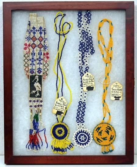 12" x 15" Frame (4) 1920's Navajo Beaded Necklaces