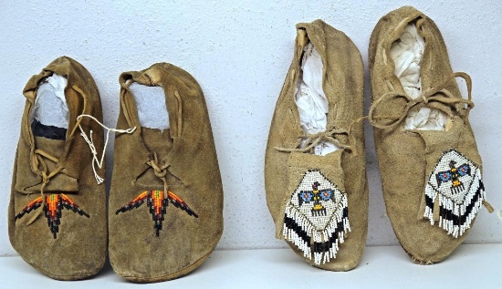 (2) Pairs Native American Indian Beaded Moccasins - (1) Child's Pair from Oklahoma