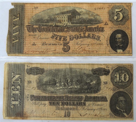 The Confederate States of America $5 and $10 Richmond Notes