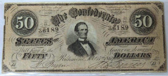 The Confederate States of America Richmond $50 Note