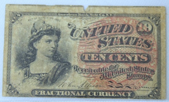 Civil War U.S. 10 Cents Fractional Currency Note