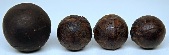 (4) Civil War Cannon Grape Shot - (3) 1 3/8" and (1) 2"