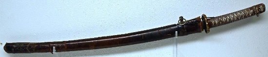 WWII Japanese NCO Samurai Sword and Scabbard, SN#109625, 27 1/2" Blade, Leather Wrapped Scabbard