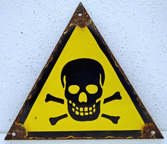 WWII German Nazi Porcelain Poison Skull and Crossbones Sign, Marked on Back with Eagle and Swastika