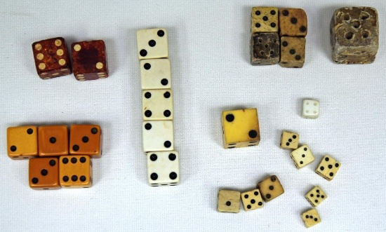 Mixed Lot of 27 Old Dice, Different Sizes and Ages