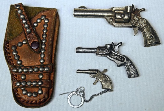 Mixed Lot of Toy Cap Guns - Kilgore Bill, Cowboy, Small Italian Made Cap Gun on Keychain, Vintage