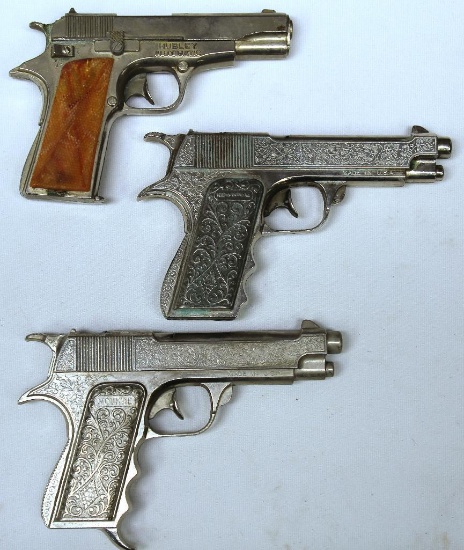 Lot of (3) Hubley Toy Cap Guns - Mountie, Forty Five, Automatic