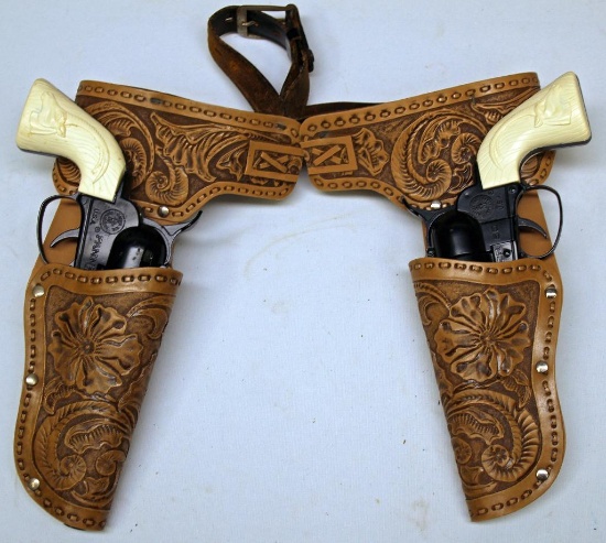 (2) Mattel Fanner 50 Cap Guns w/Holsters and Belt
