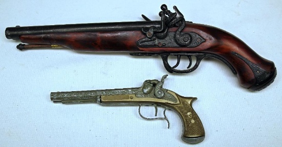 Replica Flintlock Double Barrel Pistol that Cocks and Fires and Toy Pirates Double Barrel Cap Pistol