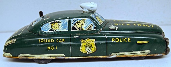 Marx Toy Co. Dick Tracy Squad Car No. 1 Tin Battery-Op Wind-up Toy, No Key or Battery Cover, (3)