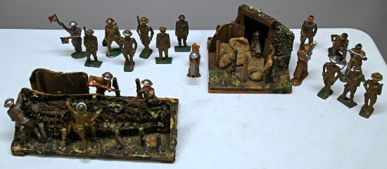 Large Lot Barclay or Manoil Toy Soldiers w/3 Different Types and 2 Accessory Pieces - Some Damage to