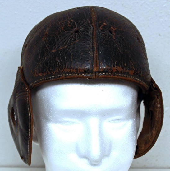 Early Vintage Leather Football Helmet, Wool Lined, Missing Chin Strap