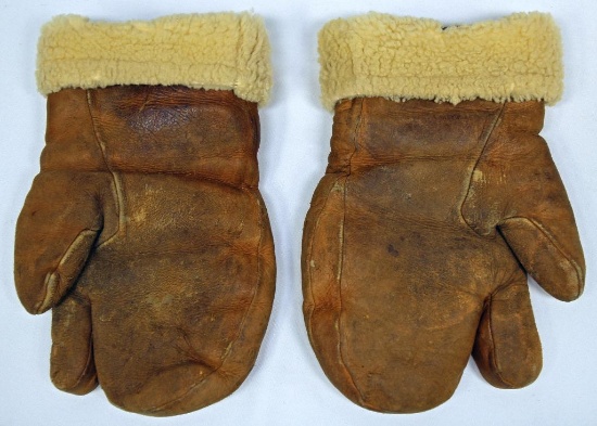 WWII U.S. Army Air Force Leather & Wool Pilots Gloves, Type A-9A, Large, Tag Inside "J.A. Dubow Mfg.