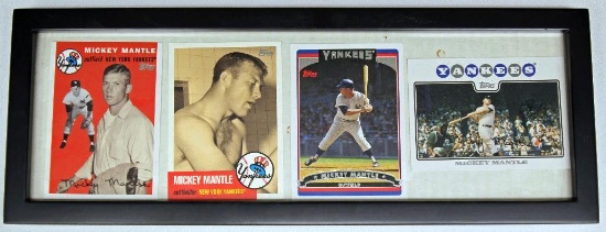 Frame of (4) Different Topps Mickey Mantle Baseball Cards New York Yankees