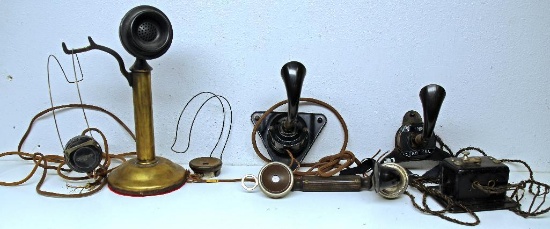 Mixed Lot Western Electric Company Candlestick Phone and Antique Telephone Parts, Mostly Western
