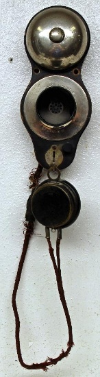Small Antique Wall Telephone Marked Chas. H. Austin Nashua, N.H., The Earpiece is Marked S.H. Couch