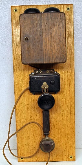 Antique Stromberg & Carlson Telephone and Ringer Box Mounted on Oak Display Board